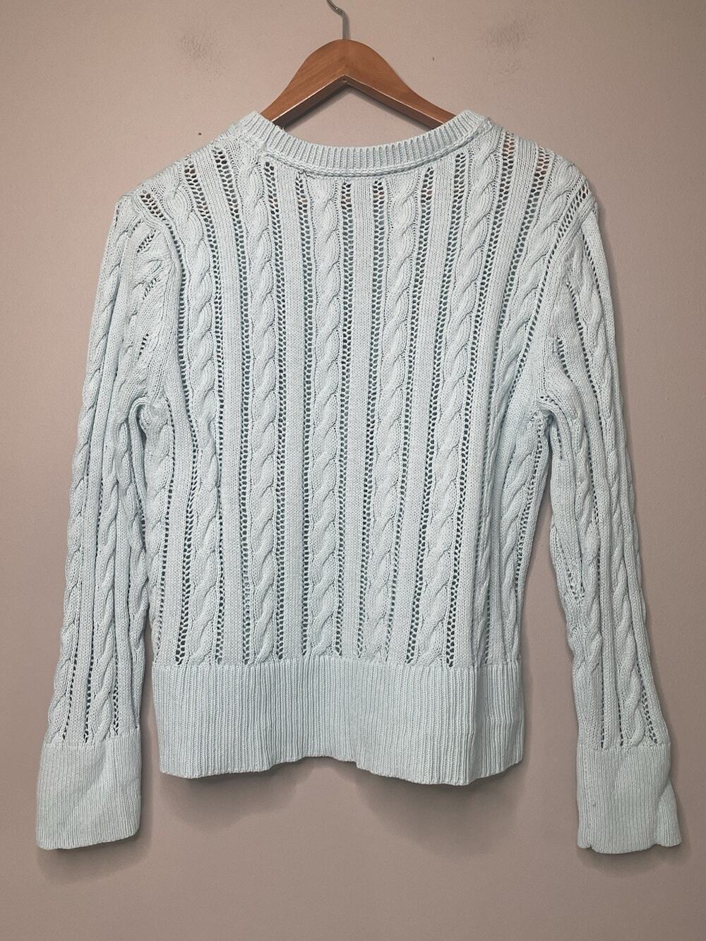 Talbots Cable Knit Cotton Sweater Women’s XL Light Blue Openwork